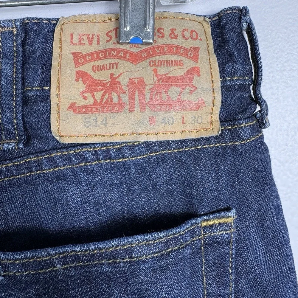 Levis 514 Men's 40x29.5 Distressed 5 Pocket Straight Dark Denim Blue Jeans 2014